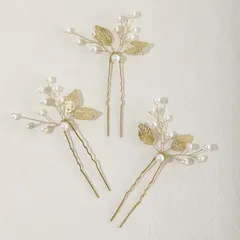 数量限定 ヘッドドレス 木の葉モチーフ パールUピン 3点セット 花嫁 髪飾り ヘアアクセサリー 手作り ウェディング 結婚式 披露宴 二次会 発表会 卒業式 入学式 パーティー 和装用髪飾り ヘアアクセサリー 和風 ゴールド