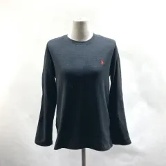 ポロラルフローレン レディース コットン ワッフル 長袖Tシャツ ブラック 85 ヴィンテージ