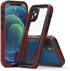 【在庫処分】ストラップ付き 米軍MIL規格取得 カバー iPhone15 アイフォン15 iPhone15 クリア 防水ケース 防水ケース 透明 スマホケース ワイヤレス充電対応 防雪 お風呂 防塵 頑丈 海 耐衝撃 両面ケース レッド 6.1インチクリア