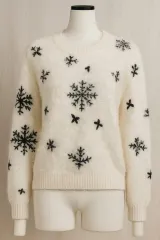 アンゴラ アイボリー 雪の花 刺繍 ニット66