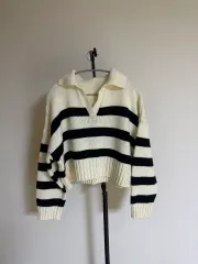 ストライプ カラーネック ニット