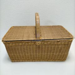 かごバスケット ラタン フタ付き 大きい ラタンバスケット 籐かご ワンハンドル ピクニック かごバッグ 1枚フタ BIG 250514-6T