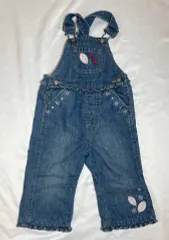 【223997】GAP ギャップ  BABY　オーバーオール　デニム　コットン100％　花柄刺繍　80  ・ ブルー