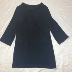 【222510】MICHEL KLEIN ミッシェルクラン  長袖　ポケット付き　もこもこ　日本製　膝丈　ニットワンピース  ・ ブラック