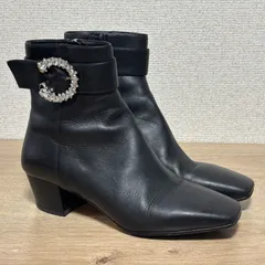 JIMMY CHOO ジミーチュウ ショートブーツ ブラック レザー ビジュー バックル ヒール  レディース 34 イタリア製　約21cm