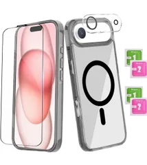 ★iPhone17 Air ケース セット 半透明 マグセーフ対応 強化ガラスフィルム レンズプロテクター付き 耐衝撃 軽薄 指紋防止 6.6インチ 2025年モデル専用 画面保護 カメラ保護 [3点セット] ブラック