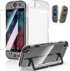 Switch 2 ガラスフィルム+ Switch 2 クリアケース Amzstar Switch 2 保護キット [硬度9H] 撥油性 飛散防止処理 Switch 2 保護カバー PC+TPU材質 改良版 ドック対応 着脱簡単 黄ばみなし 耐衝撃薄型カバー 滑