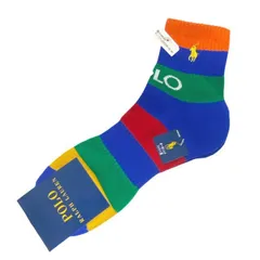 未使用 ポロ ラルフローレン ソックス メンズ 25-27ｃｍ オーガニックコットン混 ロゴ 靴下 カラフル ブルー 青 ナイガイ 紳士用 POLO RALPH LAUREN