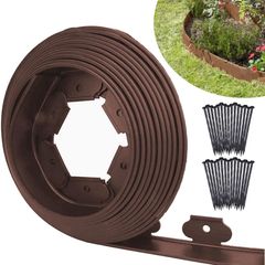 【在庫処分】雑草防止 園芸 ガーデンフェンス ガーデンエッジ DIY ガーデンエッジ 庭造り 根止め 仕切り 芝生 柵 花壇 設置簡単 ピン付き 花壇フェンス ガーデニング用品 砂利と土の仕切り 土留め (高さ10cm×長さ10m フェンス 茶色)