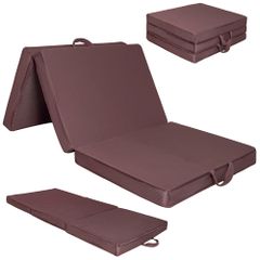 210N 高反発 25D リバーシブル 極厚10cm ニット&メッシュ 取っ手付き 折り畳み 洗えるカバー 抗菌防臭 三つ折り 体圧分散 程良い硬め シングル 通気 オールシーズン マットレス 195×97×10cm ブラウン