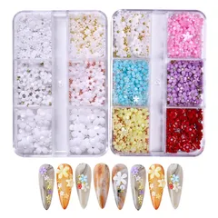 ネイルアートジュエリー 手作り ネイル用 デコパーツ DIY メタルパーツ ローズゴールド シルバー カラー ゴールド ブリオン パーツ フラワー (お花+パール) 2ケースセット 3d 花 ネイルパーツ