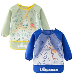 新品 [AIEOE] キッズ 食事エプロン スモック 子供 エプロン 女の子 男の子 2枚セット 長袖 スタイ 防水 軽量 幼児 食事 絵画用 陶芸用 赤ちゃん 保育園 幼稚園 離乳食 90 100 110 120