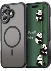 ★Panda Baby iPhone 17 用 ケース MagSafe対応 半透明 マット質感 指紋防止 薄型 耐衝撃バンパー マグネット搭載 レンズ全面保護 (ブラック)