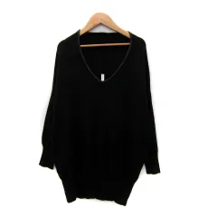 スピック&スパン Spick&Span ニット カットソー 長袖 Vネック 無地 黒 ブラック /SY29