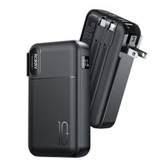 モバイルバッテリー コンセント一体型 10000mAh ケーブル内蔵 ブラック