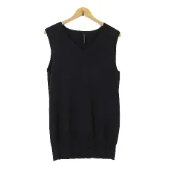 ブラックバレット バイ ニールバレット BLACKBARRETT by neil barrett ニットベスト セーター ノースリーブ ダブルカラー Vネック コットン ストレッチ L 3 黒 ブラック 国内正規品