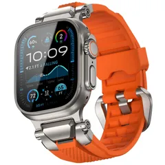 【人気商品】Ultra Ultra Watch Watch 3/2/1シリーズおよび11/10/9/8/7/6/5/4/3/SE3/SE2/SEに対応 メンズモデル、シリコンバンドに耐久性のあるステンレススチールバックル付き。Apple 49mm/46mm/4