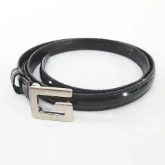 グッチ GUCCI 細ベルト レザー エナメル Gロゴバックル 70.28 037 194 0969 黒系 ブラック イタリア製 トップ式 小物