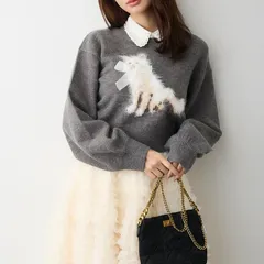 パール付け襟+リボンキャットモチーフニット［2set］グレー