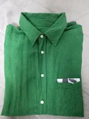 Years ago ダークグリーン ボイル エフェクト リネン ポイカ シャツ 3(L) 出品