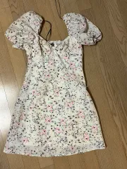 H&M フラワー シャーリング ミニ 半袖 ONE PIECE