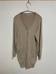 【Samansa Mos2】ロングカーディガン ベージュ 綿混 Vネック ポケット付き レディース F相当