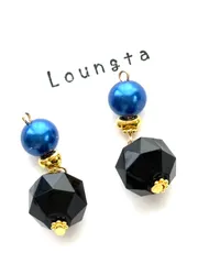 3754パールピアス ブルー ブラック 樹脂ピアス