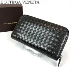 良品 BOTTEGA VENETA ボッテガヴェネタ 長財布 イントレチャート ラウンドファスナー ジップ 本革 レザー グレー系 メンズ レディース 中古 箱あり