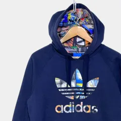 アディダスオリジナルス　ネイビー　トレフォイル　カタログ　総柄　パーカー　土屋太鳳着用モデル　裏起毛
