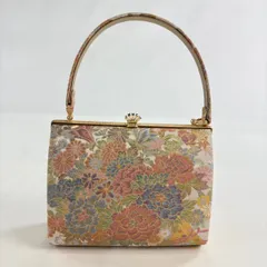 【美品】 和装バッグ 優品 フォーマル 草花 金糸 ピンクベージュ 和装小物  【中古】