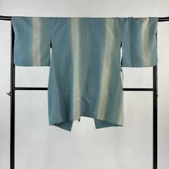 道中着 身丈97cm 裄丈68cm L 和装コート 洗える着物 墨流し 染め分け ぼかし 水色 化繊 優品 【中古】