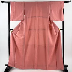 色無地 身丈167cm 裄丈64cm M 袷 地紋 ピンク 正絹 優品 【中古】