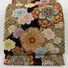 【美品】 袋帯 秀品 やまと 華文 菱 金糸 唐織 黒 六通 正絹 【中古】