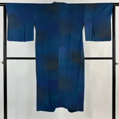 道中着 身丈127cm 裄丈64.5cm M 和装コート 着物衿 藤の花 ぼかし 青 正絹 逸品 【中古】