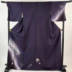 付下げ 身丈170.5cm 裄丈70cm L 袷 桜 流水 金銀彩 ぼかし 紫 正絹 逸品 【中古】