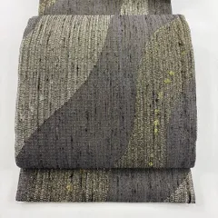 【美品】 袋帯 名品 霞 幾何学 金銀糸 箔 灰紫 六通 正絹 【中古】