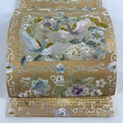 【美品】 袋帯 逸品 鳳凰 花唐草 刺繍 金糸 金色 六通 正絹 【中古】