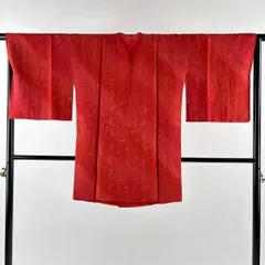 【美品】 道行 身丈88cm 裄丈67cm M 和装コート 角衿 地紋 ぼかし 赤 正絹 秀品 【中古】