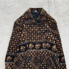 昭和レトロ 総柄長袖ロングワンピース 花柄×幾何学柄 ベルベット素材ブラック