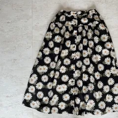 昭和レトロ花柄ロングスカートコットン素材フレアブラックフリーサイズS1