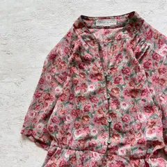 昭和レトロ花柄半袖ロングワンピースセットアップ風透け素材ピンクフリーサイズn1こ