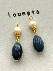 3769チェコビーズピアス チェコビーズパール パールピアス ネイビー 樹脂ピアス