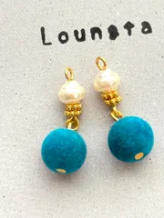 3770フロッキー ブルー チェコビーズピアス チェコビーズパール パールピアス 樹脂ピアス