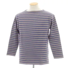 【中古】セントジェームス SAINT JAMES コットン ボーダー ボートネック バスク 長袖Ｔシャツ グレー系xブルー【サイズ4】【メンズ】
