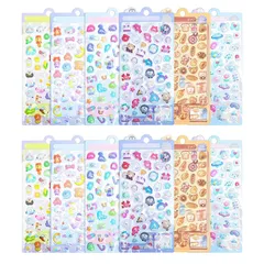 MORISHOP 12枚セット ぷっくり立体 かわいい ごほうびシール 3D立体シール 大容量 子供向け スマホケースデコ 手帳DIY ギフト 贈り物 ラメ 光沢 剥がしやすい 男女兼用(12枚スタイル) 0