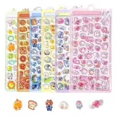 【6枚セット】ぷくぷくシール ぷっくりシール プクプク 3D立体 ふわふわ質感 かわいい 女の子 子供 可愛い動物デザイン 手帳・ノート・封筒装飾用 長期保存にも耐える 0