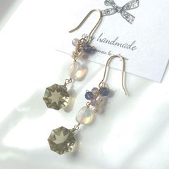 レモンクォーツ コンケーブカット✳︎天然石ピアス&イヤリング - メルカリ