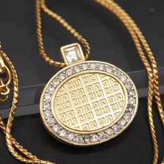 L198 ジバンシイ GIVENCHY PARIS NEW YORK ペンダント ネックレス ラインストーン ゴールド デザイン