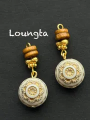 3783ウッドビーズピアス アンティークピアス 樹脂ピアス