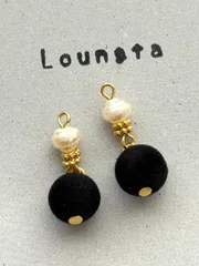 3788チェコビーズピアス チェコビーズパール パールピアス フロッキー ブラック 小ぶりピアス 樹脂ピアス